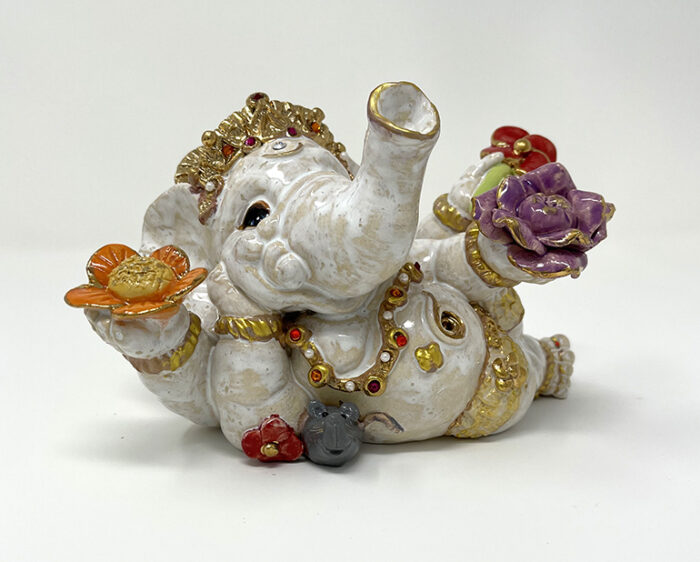 Brigitte Saugstad Ganesha Reclining-3, ceramic statue, sculpture, idol, figurine, elephant -B