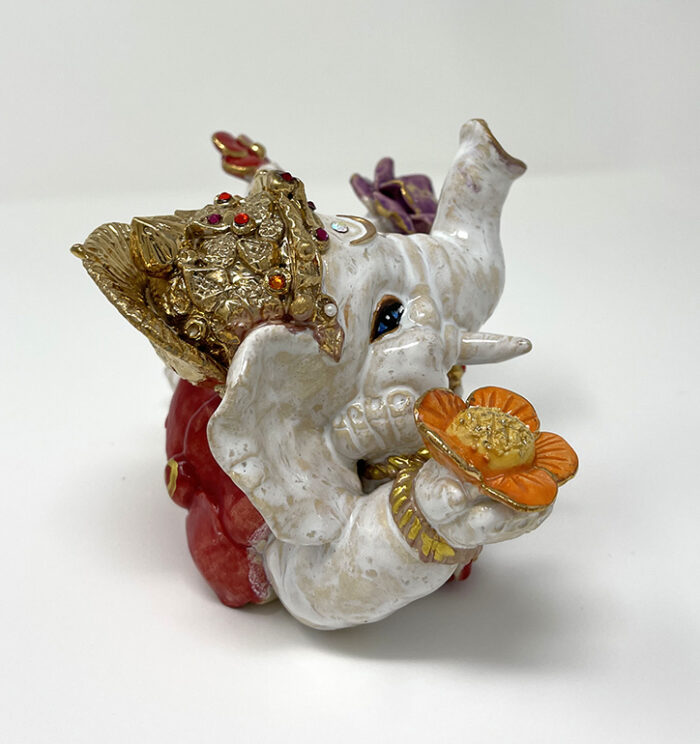 Brigitte Saugstad Ganesha Reclining-3, ceramic statue, sculpture, idol, figurine, elephant -C