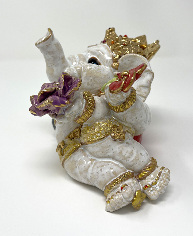 Brigitte Saugstad Ganesha Reclining-3, ceramic statue, sculpture, idol, figurine, elephant -E