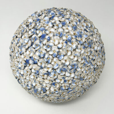 Brigitte Saugstad ViennaBloom-18 white-blue, art nouveau flower sphere -A