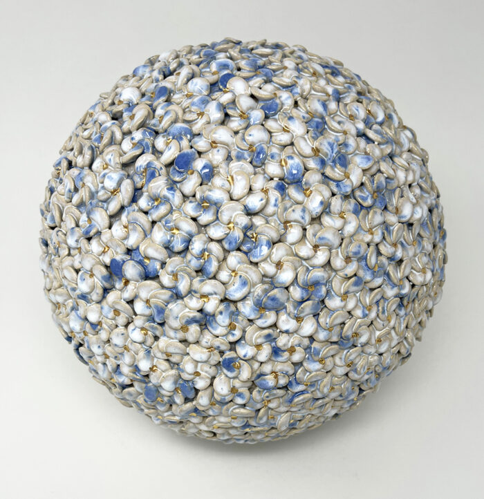 Brigitte Saugstad ViennaBloom-18 white-blue, art nouveau flower sphere -A