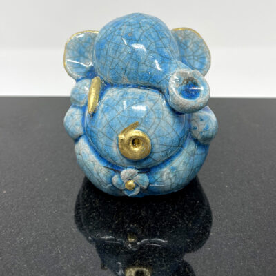Brigitte Saugstad Ganesha Raku-16, ceramic statue, sculpture, idol, figurine, elephant -B