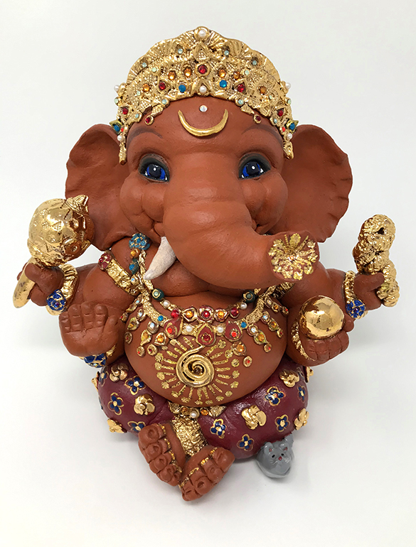 Brigitte Saugstad Royal Ganesha Sculpture with gold and crystal ornaments