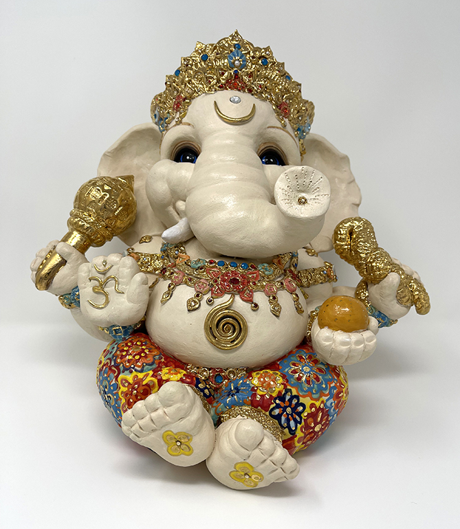 Brigitte Saugstad Ganesha Royal-33, ceramic statue, sculpture, idol, figurine, elephant -B