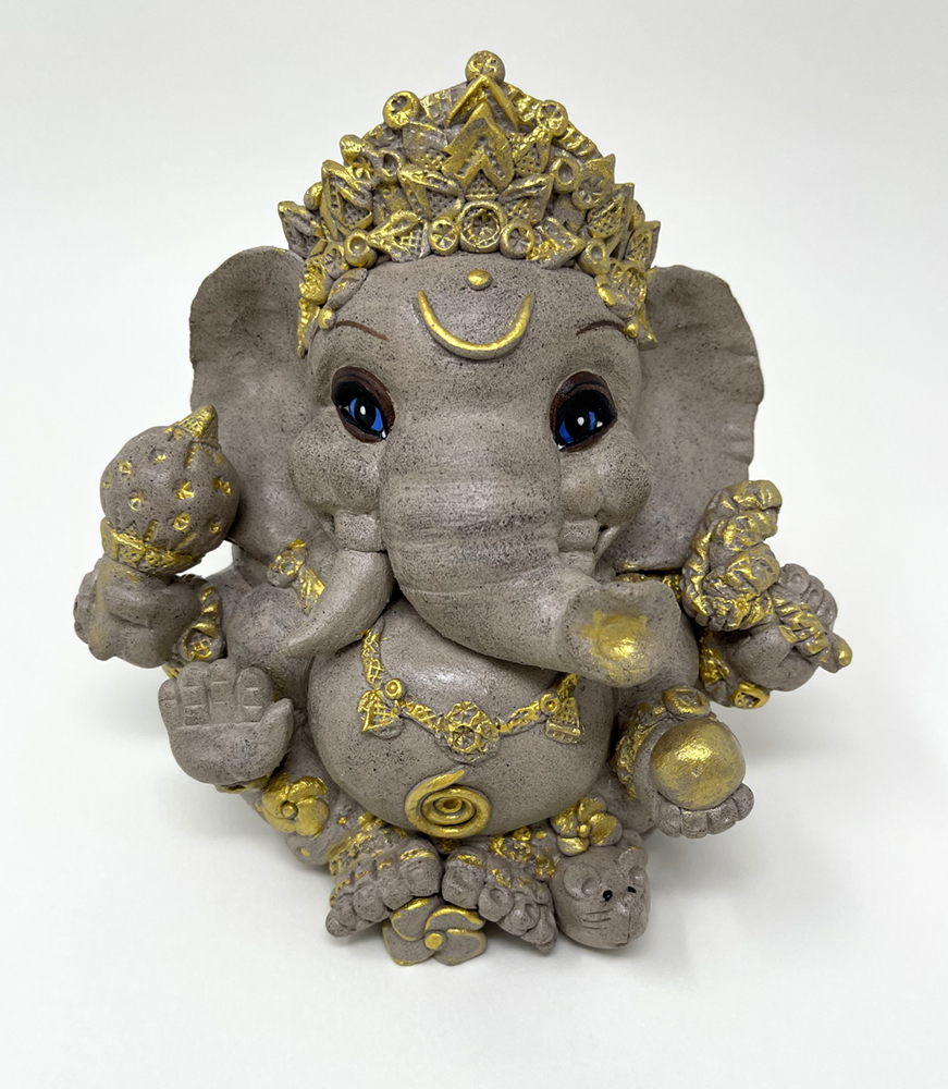 Brigitte Saugstad Ganesha Simple-22, hand-modelled ceramic statue, sculpture, idol, figurine, elephant -A