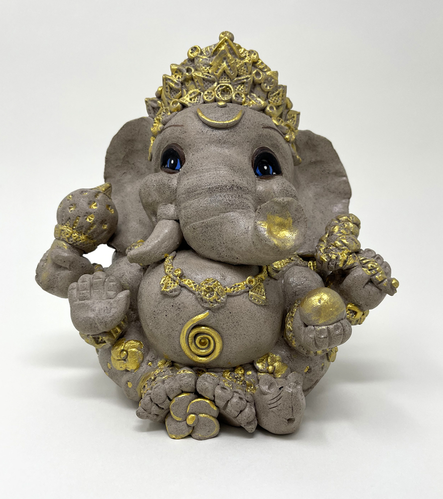 Brigitte Saugstad Ganesha Simple-22, hand-modelled ceramic statue, sculpture, idol, figurine, elephant -B