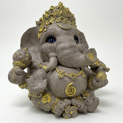 Brigitte Saugstad Ganesha Simple-22, hand-modelled ceramic statue, sculpture, idol, figurine, elephant -C