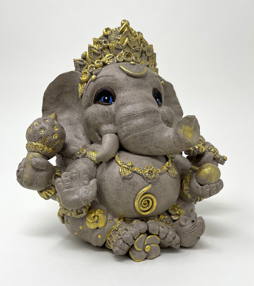 Brigitte Saugstad Ganesha Simple-22, hand-modelled ceramic statue, sculpture, idol, figurine, elephant -C