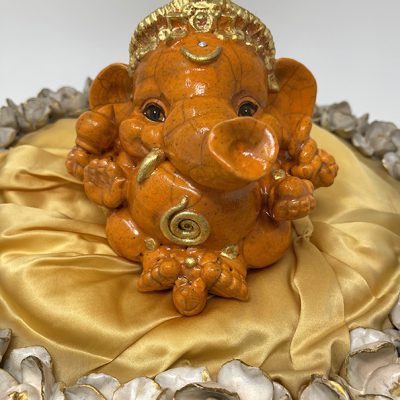 Brigitte Saugstad Ganesha Raku-11 13x14x11 ceramic statue, sculpture, idol, figurine, elephant -B