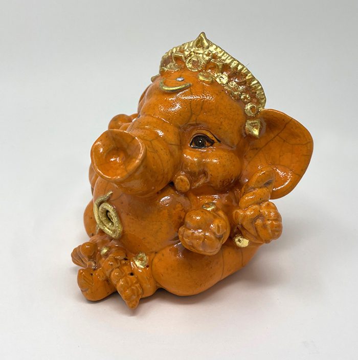 Brigitte Saugstad Ganesha Raku-11 13x14x11 ceramic statue, sculpture, idol, figurine, elephant -E