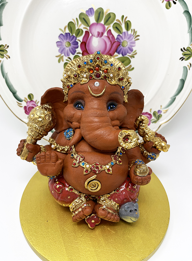 Brigitte Saugstad Ganesha Royal-38, ceramic statue, sculpture, idol, figurine, elephant -A