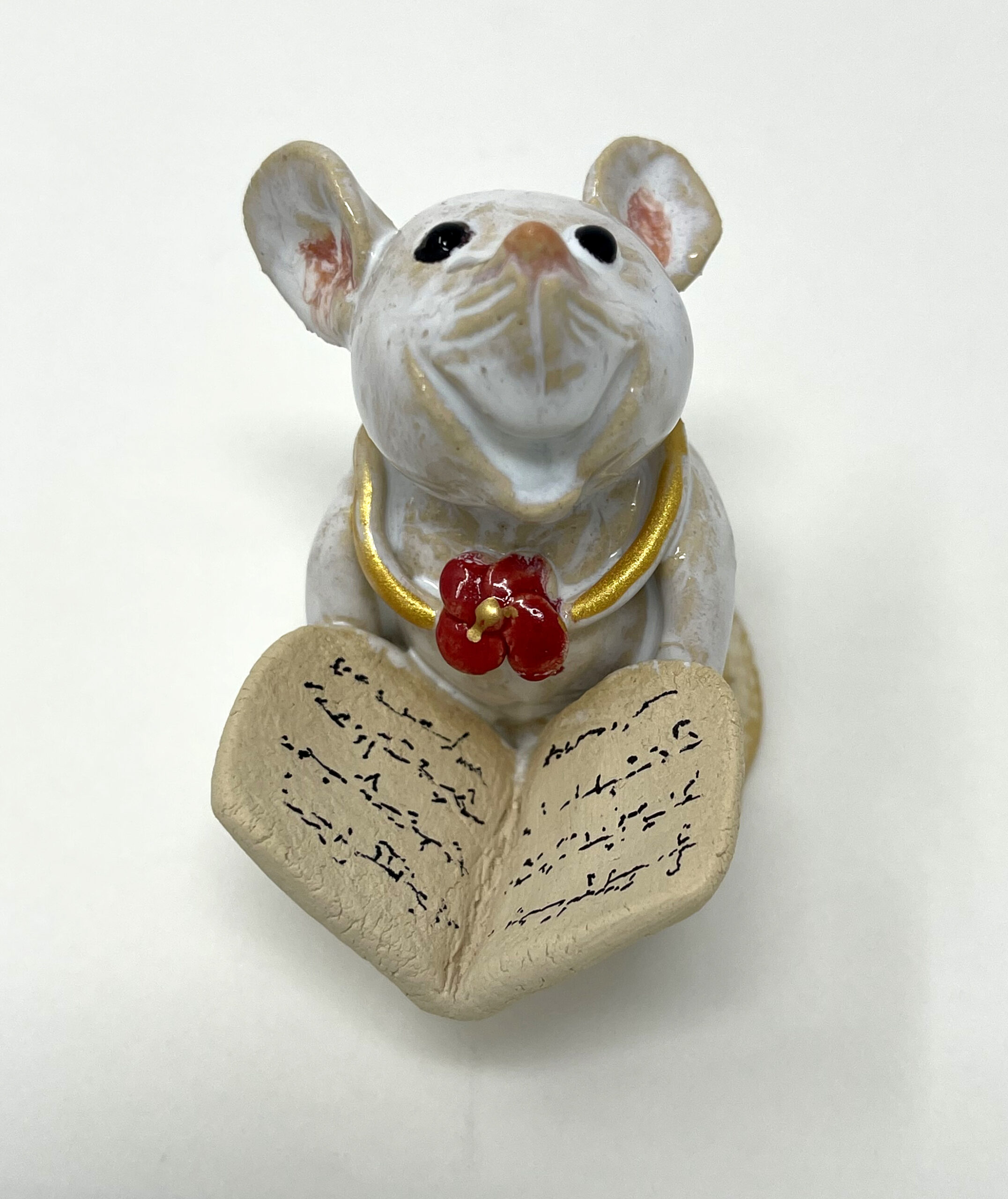 Brigitte Saugstad Mouse singing-20, hand-modelled ceramic statue, sculpture, idol, figurine -A