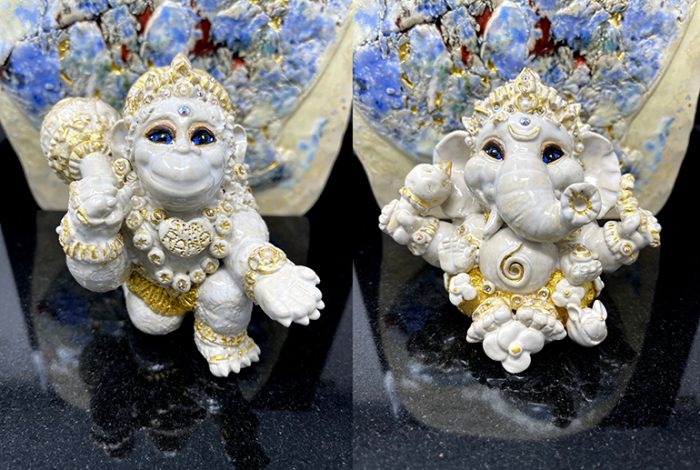 Brigitte Saugstad Ganesha-Hanuman Royal-3 ceramic statue, sculpture, idol, figurine, elephant, monkey -B