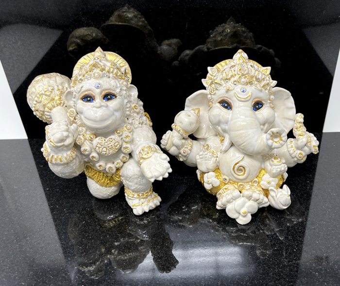 Brigitte Saugstad Ganesha-Hanuman Royal-3 ceramic statue, sculpture, idol, figurine, elephant, monkey -C