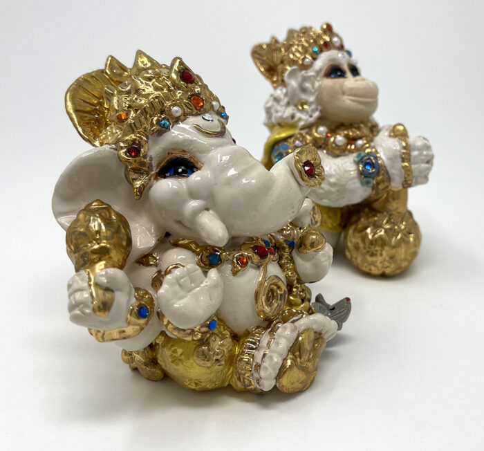 Brigitte Saugstad Ganesha-Hanuman Royal, ceramic statue, sculpture, idol, figurine, elephant, monkey -C