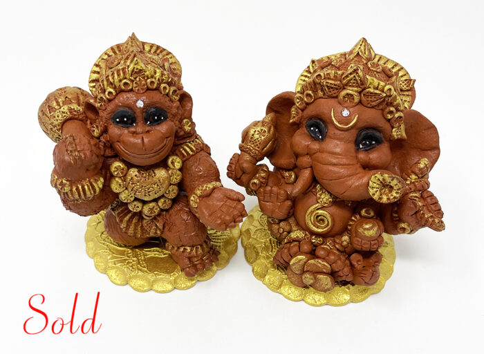 Brigitte Saugstad Ganesha-Hanuman-5, ceramic statue, sculpture, idol, figurine, elephant, monkey