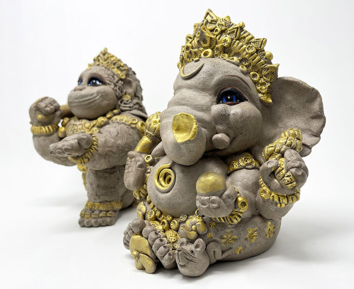 Brigitte Saugstad Ganesha-Hanuman Simple-3, ceramic statue, sculpture, idol, figurine, elephant -D