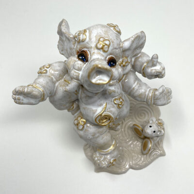 Brigitte Saugstad Ganesha Dancing simple+mouse-3, ceramic statue, sculpture, idol, figurine, elephant, mouse -A