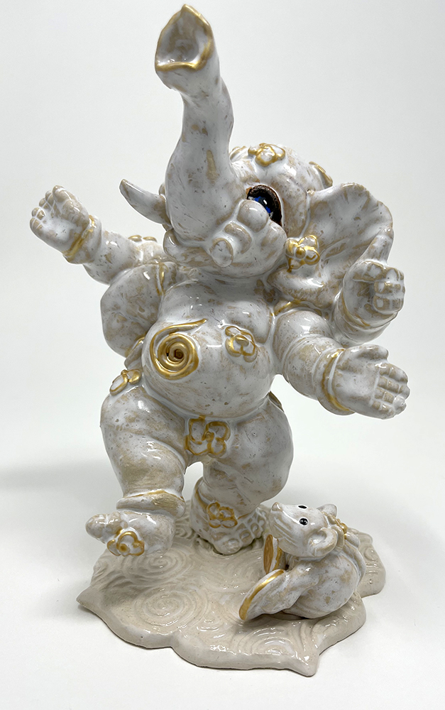 Brigitte Saugstad Ganesha Dancing simple+mouse-3, ceramic statue, sculpture, idol, figurine, elephant, mouse -B