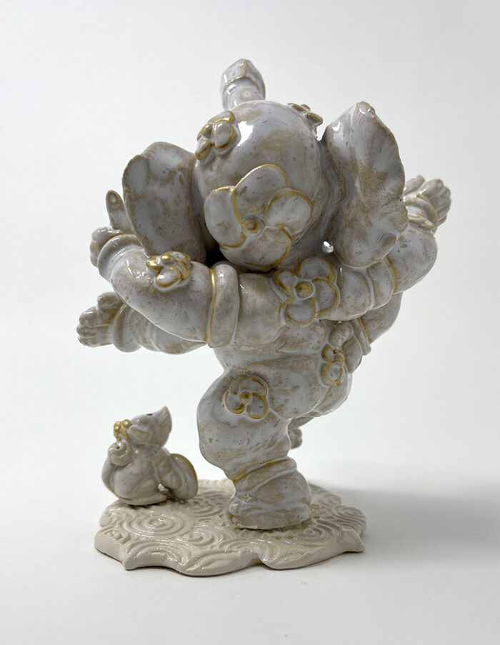 Brigitte Saugstad Ganesha Dancing simple+mouse-3, ceramic statue, sculpture, idol, figurine, elephant, mouse -C