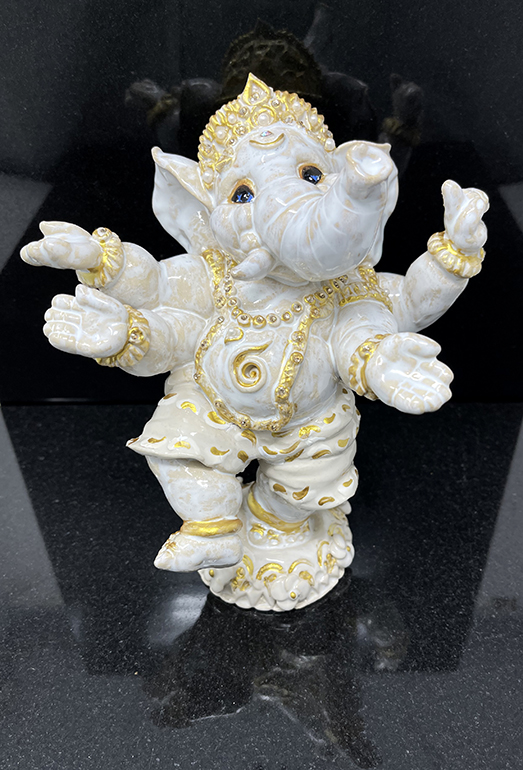 Brigitte Saugstad Ganesha Dancing+mouse-1 ceramic statue, sculpture, idol, figurine, elephant -A