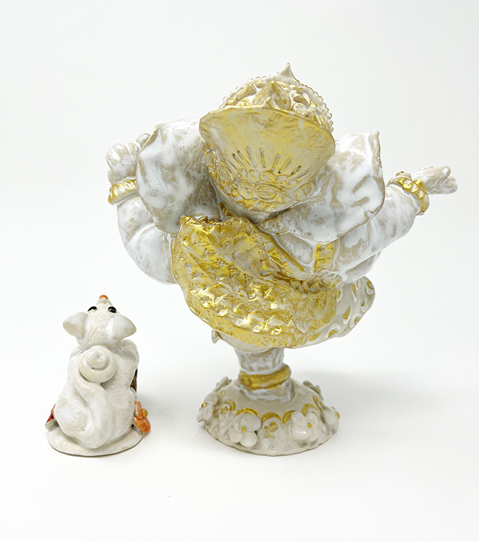 Brigitte Saugstad Ganesha Dancing+mouse-1 ceramic statue, sculpture, idol, figurine, elephant -E