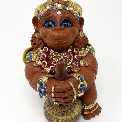Brigitte Saugstad Hanuman-30, hand-modelled ceramic statue, sculpture, idol, figurine, monkey -A