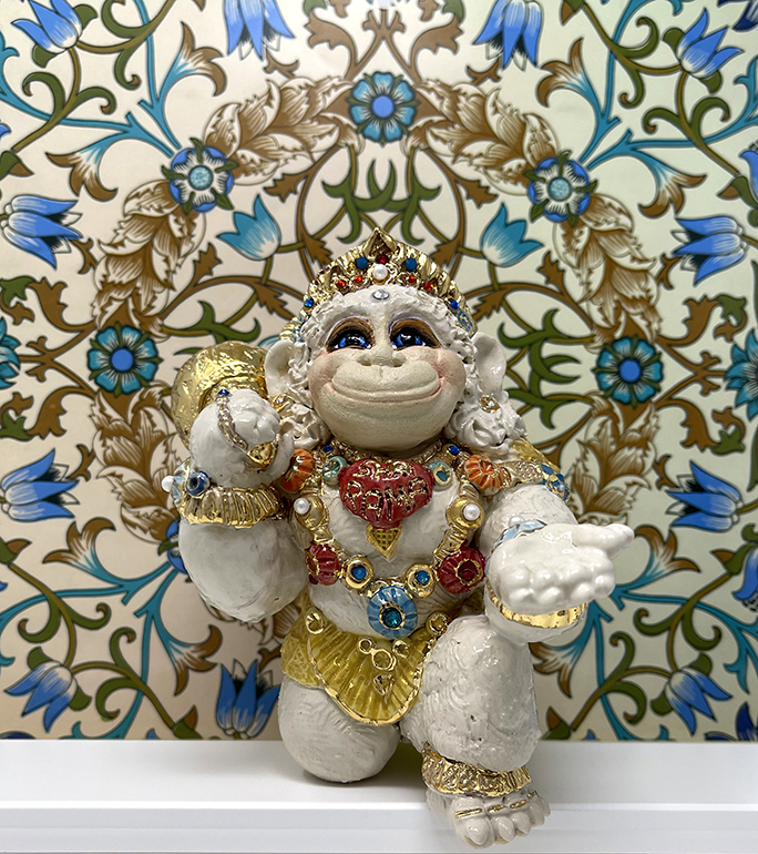 Brigitte Saugstad Hanuman Royal-14 ceramic statue, sculpture, idol, figurine, monkey -A