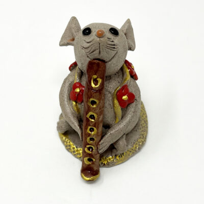 Brigitte Saugstad Mouse flute-19, hand-modelled ceramic statue, sculpture, idol, figurine -A
