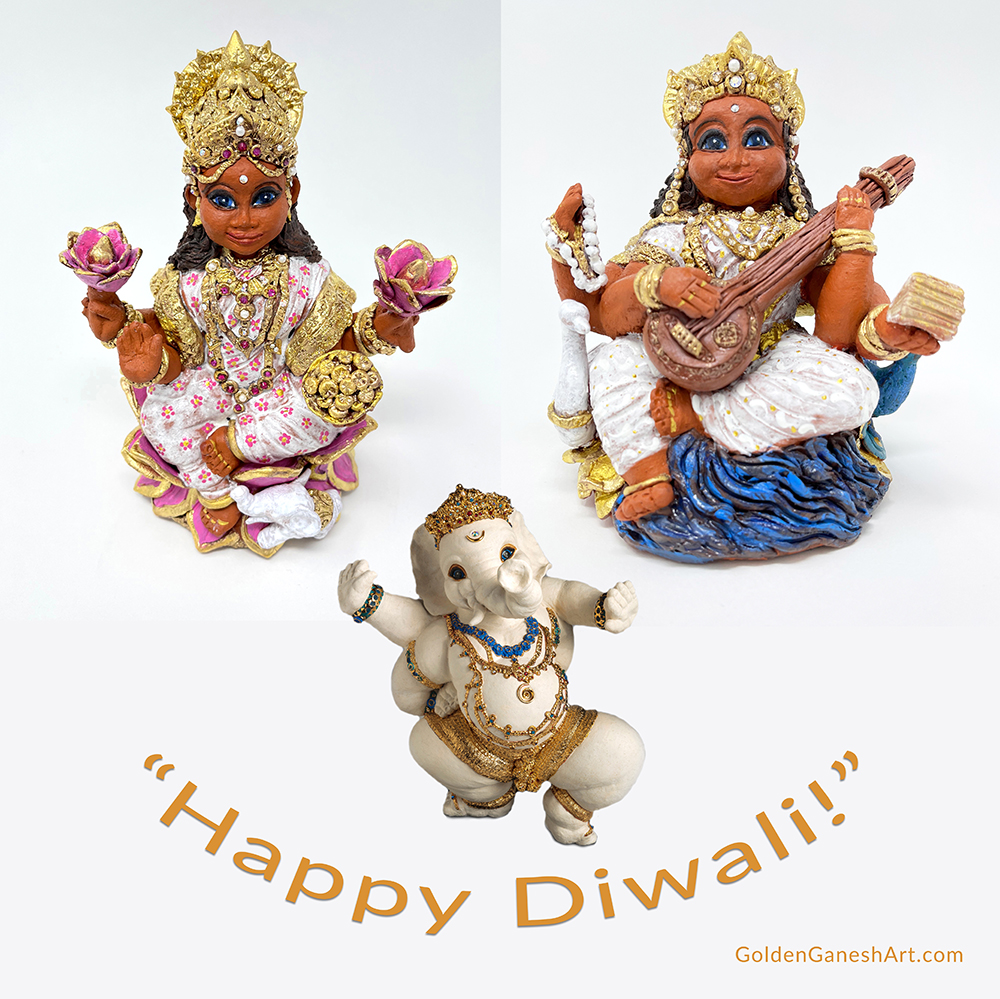 HAPPY DIWALI, Ganesha, Lakshmi, Saraswati