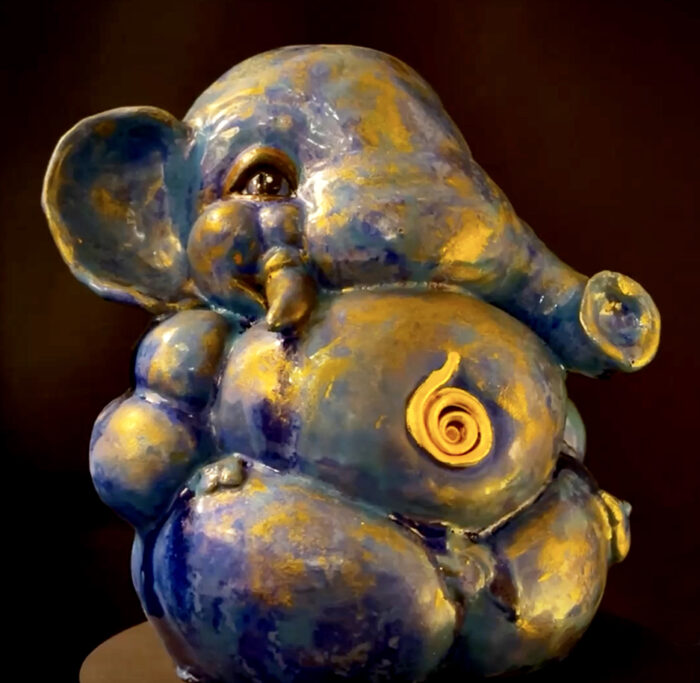 Brigitte Saugstad Ganesha Swayambhu-34, ceramic statue, sculpture, idol, figurine, elephant -C