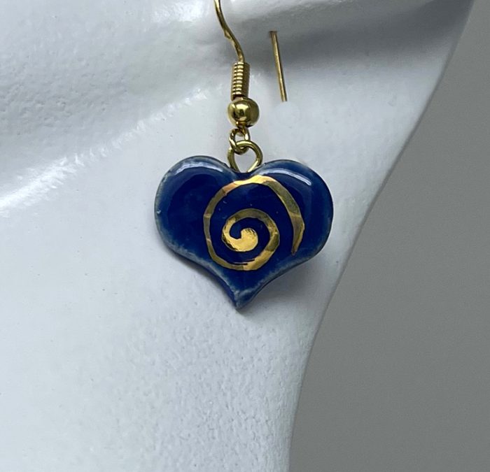 Brigitte Saugstad Earrings-10 heart-darkblue ceramic earrings, handmade, unique, original -A