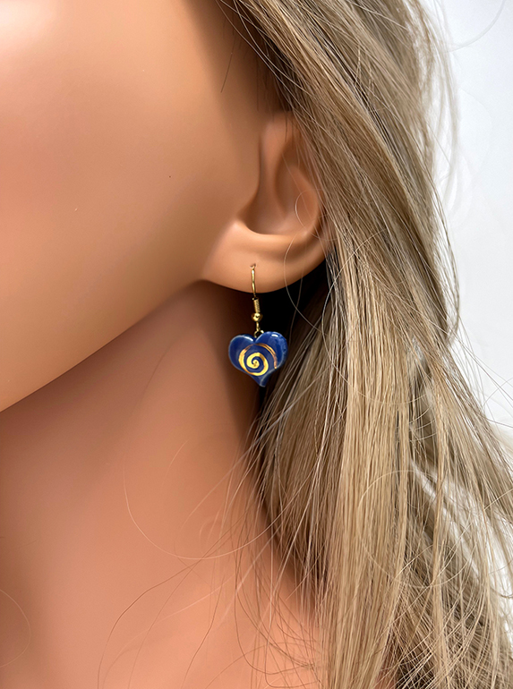 Brigitte Saugstad Earrings-10 heart-darkblue ceramic earrings, handmade, unique, original -D