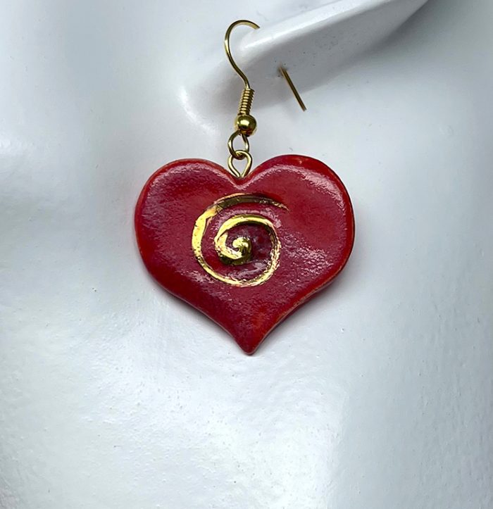 Brigitte Saugstad Earrings-11 heart-red ceramic earrings, handmade, unique, original -A
