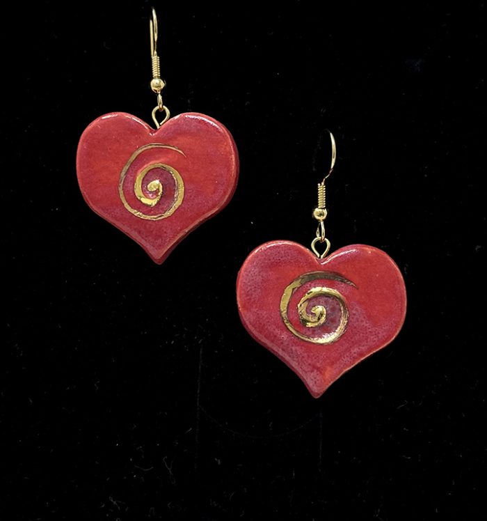 Brigitte Saugstad Earrings-11 heart-red ceramic earrings, handmade, unique, original -B