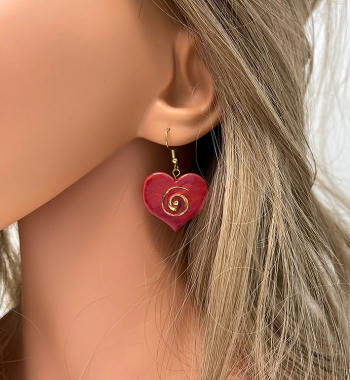 Brigitte Saugstad Earrings-11 heart-red ceramic earrings, handmade, unique, original -D