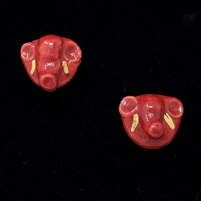 Brigitte Saugstad Earrings-18- Ganesha-red ceramic earrings, handmade, unique, original, elephant, Ganesha -b