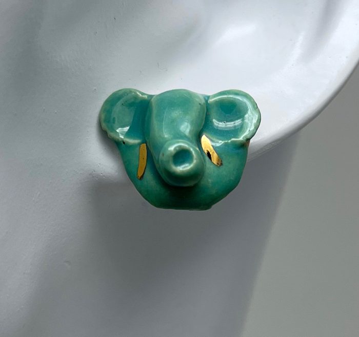 Brigitte Saugstad Earrings-20- Ganesha-jade ceramic earrings, handmade, unique, original, elephant, Ganesha -A