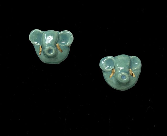 Brigitte Saugstad Earrings-20- Ganesha-jade ceramic earrings, handmade, unique, original, elephant, Ganesha -B