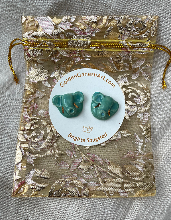 Brigitte Saugstad Earrings-20- Ganesha-jade ceramic earrings, handmade, unique, original, elephant, Ganesha -C
