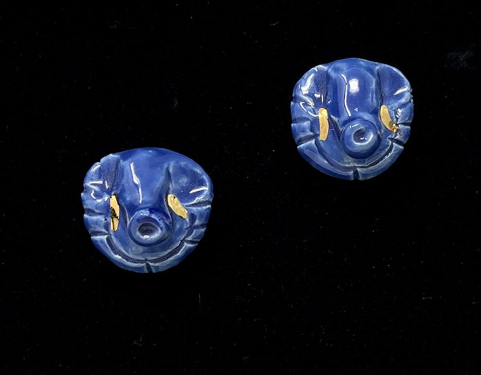 Brigitte Saugstad Earrings-21- Ganesha-darkblue ceramic earrings, handmade, unique, original, elephant -B