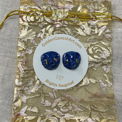 Brigitte Saugstad Earrings-21- Ganesha-darkblue ceramic earrings, handmade, unique, original, elephant -C