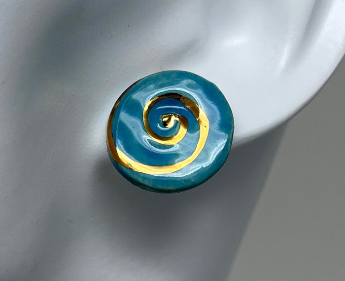 Brigitte Saugstad Earrings-23- round-light green blue ceramic earrings, handmade, unique, original -A