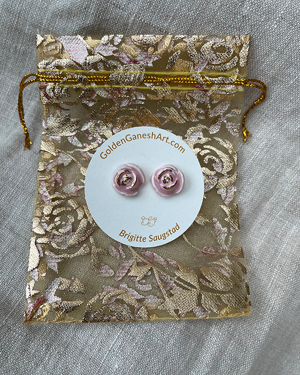 Brigitte Saugstad Earrings-27- rose-pink ceramic earrings, handmade, unique, original -C