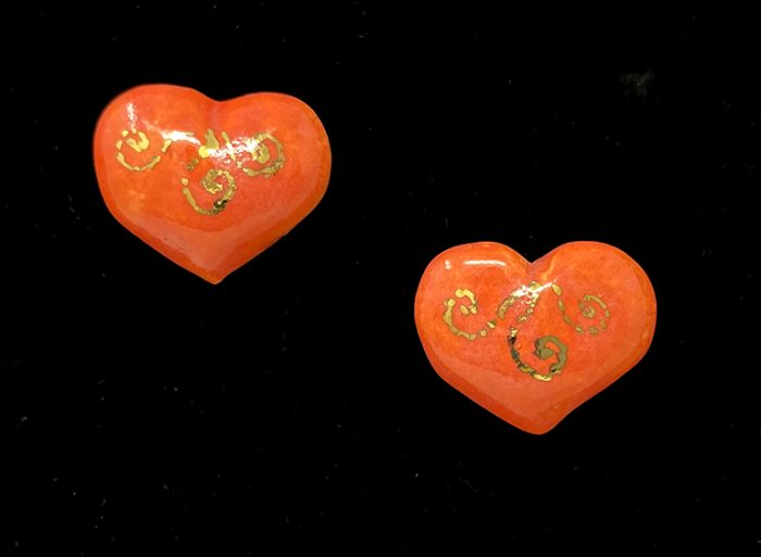 Brigitte Saugstad Earrings-28- heart-darkpink ceramic earrings, handmade, unique, original -B