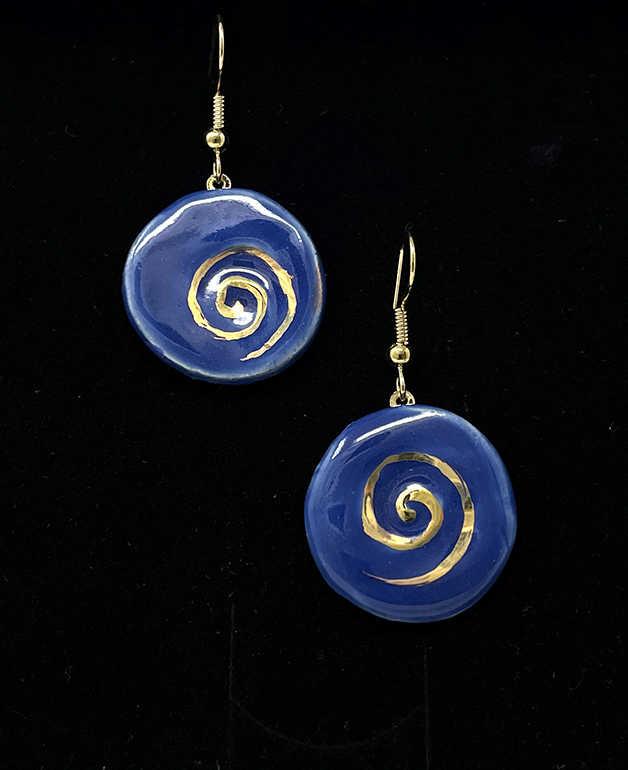 Brigitte Saugstad Earrings-3 round-darkblue ceramic earrings, handmade, unique, original -B