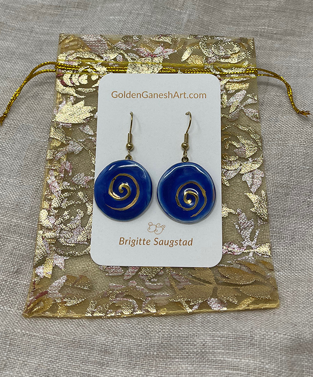 Brigitte Saugstad Earrings-3 round-darkblue ceramic earrings, handmade, unique, original -C