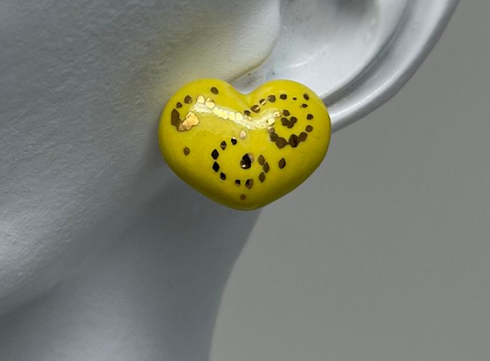 Brigitte Saugstad Earrings-31- heart-yellow ceramic earrings, handmade, unique, original -A