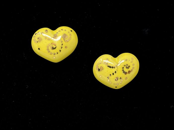 Brigitte Saugstad Earrings-31- heart-yellow ceramic earrings, handmade, unique, original -B