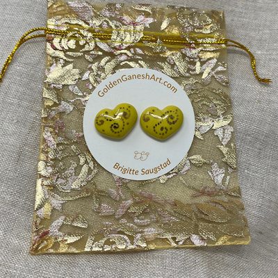 Brigitte Saugstad Earrings-31- heart-yellow ceramic earrings, handmade, unique, original -C